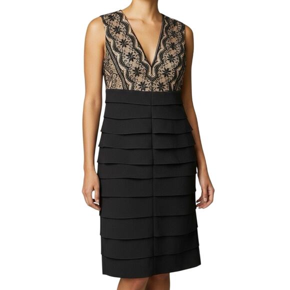 Jessica Howard Sz 6 Black Laced Bodice Tiered Dress Back Zip Formal Wear | EUC - Picture 1 of 7
